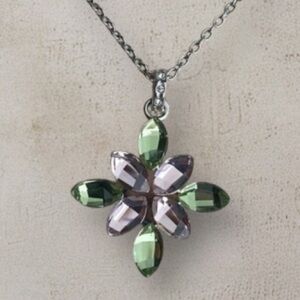 Swarovski Silver Green & Pink Crystal Flower Necklace​​​​